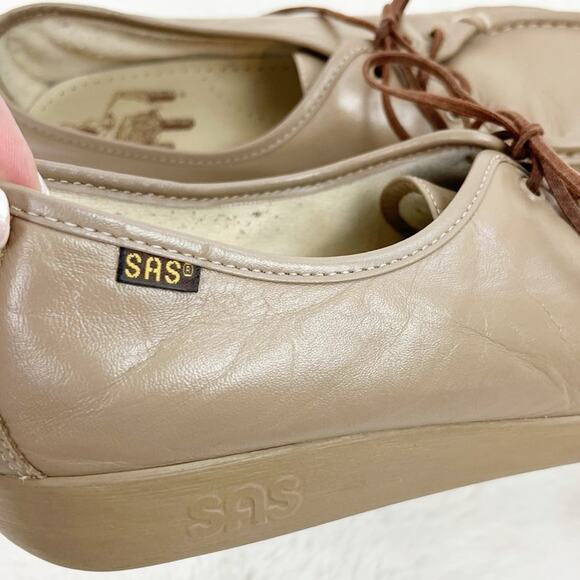 SAS Womens Leather Uppers Lace Up Shoe Loafer Size 10.5 Narrow Taupe VTG - Picture 5 of 11